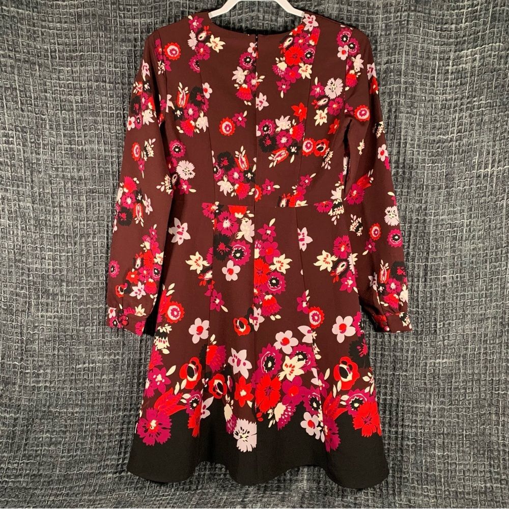 Ann Taylor Fit & Flare Long Sleeve Red Floral Dress Size 0 #844 - Picture 2 of 11